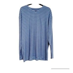 Roundtree & Yorke Sleepwear Large L Blue Striped Long Sleeve Soft 100% Cotton